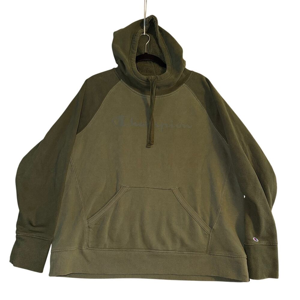 Champion Hoodie, Olive Green, Logo, Men's Size XXL